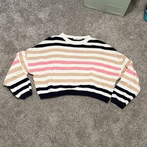 Mi ami Striped Crew Neck Sweater - Pink, Tan, Black, White